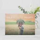 我々の冒険がロマンチックな写真のタイポグラフィを開始 セーブザデート (スタンド正面)