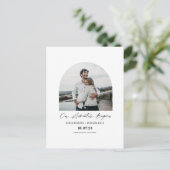 我々の冒険が始まる、アーチ型の写真が日付を保存 案内ポストカード (スタンド正面)