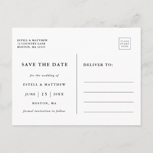 我々の冒険が始まる | 写真の日付を保存 案内ポストカード (裏面)