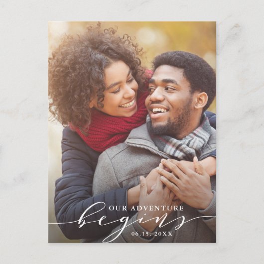 我々の冒険が始まる | 写真の日付を保存 案内ポストカード (正面)