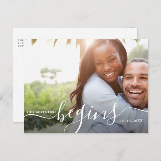 我々の冒険が始まる | 写真モダンの日付を保存 ポストカード (正面/裏面)