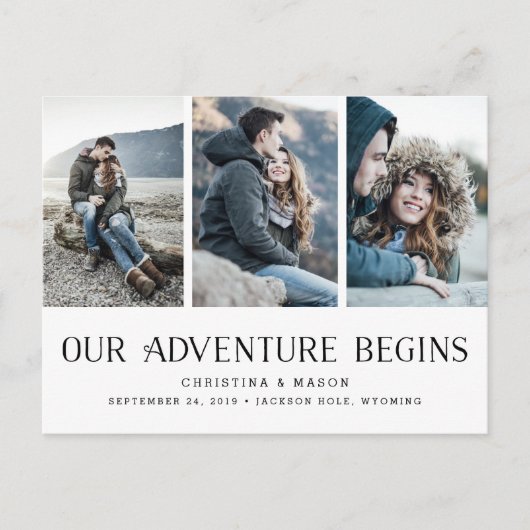 我々の冒険が始まる | 3枚の写真の保存日付 案内ポストカード (正面)