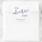 我々の冒険はダークブルータイポグラフィ結婚の スクエアシール (バッグ)