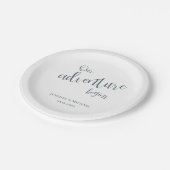 我々の冒険はティール（緑がかった色）タイポグラフィ結婚の ペーパープレート (アングル)