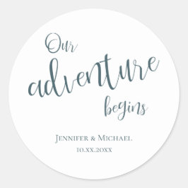 我々の冒険はティール（緑がかった色）タイポグラフィ結婚の ラウンドシール