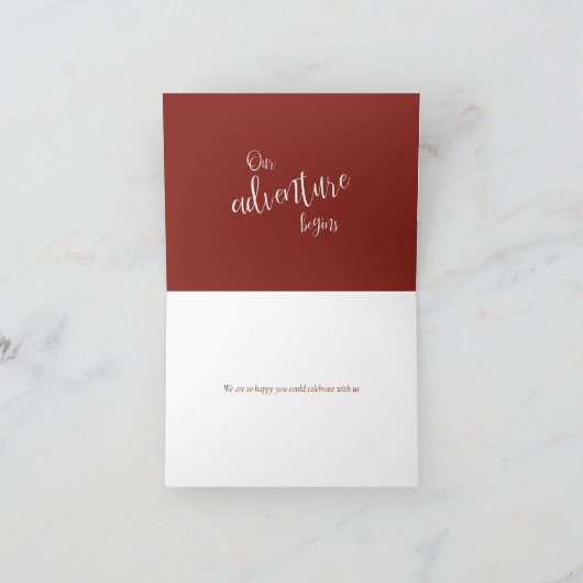 我々の冒険はマルーンの書道感謝していを始める カード (内部)