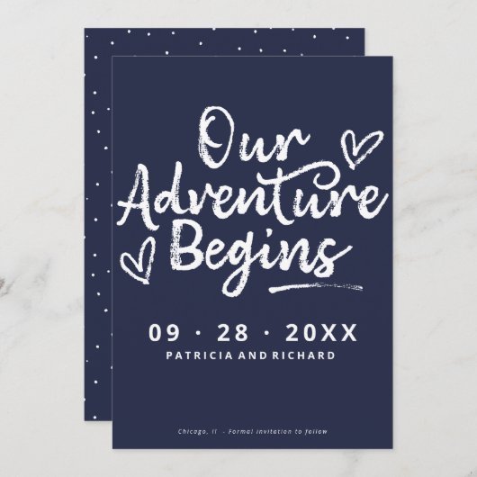 我々の冒険は写真ではない日付を保存し始める 招待状 (正面/裏面)