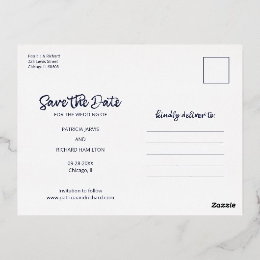 我々の冒険は写真ではない日付を保存し始める 箔シーズンポストカード (裏面)