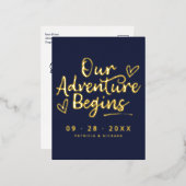 我々の冒険は写真ではない日付を保存し始める 箔シーズンポストカード (正面/裏面)