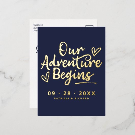 我々の冒険は写真ではない日付を保存し始める 箔シーズンポストカード (正面/裏面)