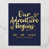 我々の冒険は写真ではない日付を保存し始める 箔シーズンポストカード (正面)