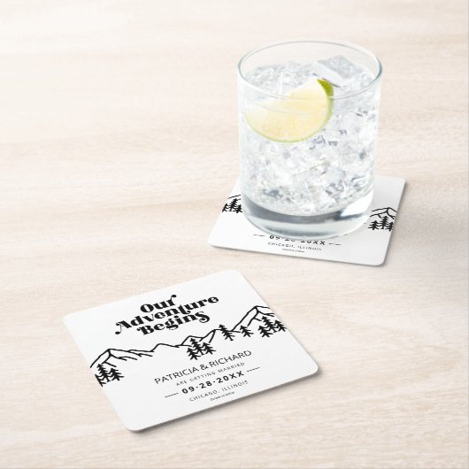 我々の冒険は屋外の結婚式を始める日付を保存 スクエアペーパーコースター (インサイチュ)