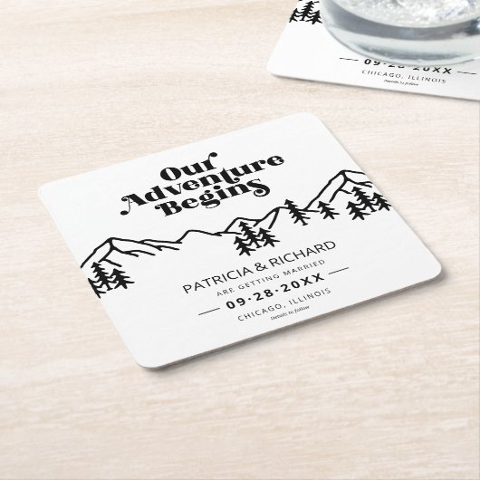 我々の冒険は屋外の結婚式を始める日付を保存 スクエアペーパーコースター (アングル)