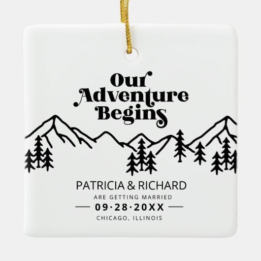 我々の冒険は屋外の結婚式を始める日付を保存 セラミックオーナメント (正面)
