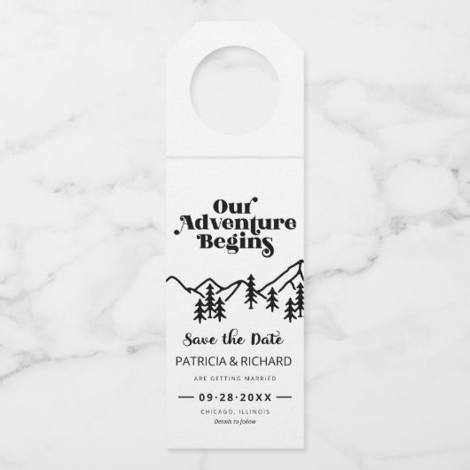 我々の冒険は屋外の結婚式を始める日付を保存 ボトルネックタグ (正面)