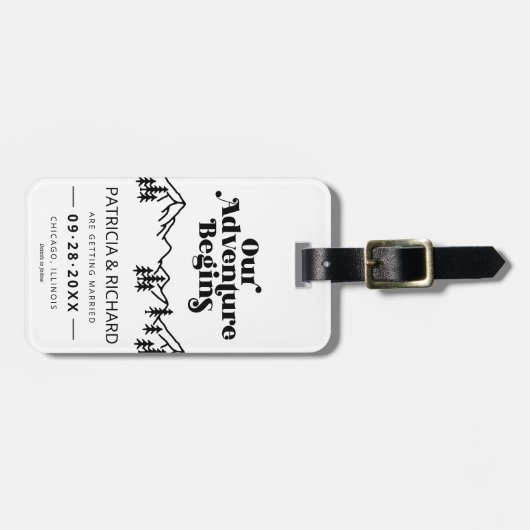 我々の冒険は屋外の結婚式を始める日付を保存 ラゲッジタグ (正面横)