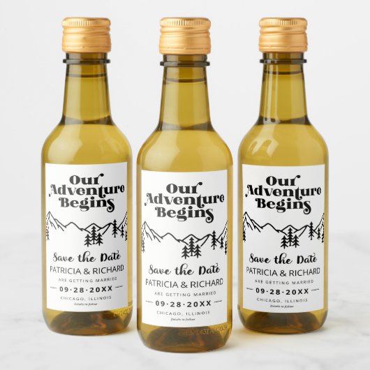 我々の冒険は屋外の結婚式を始める日付を保存 ワインラベル (ボトル)