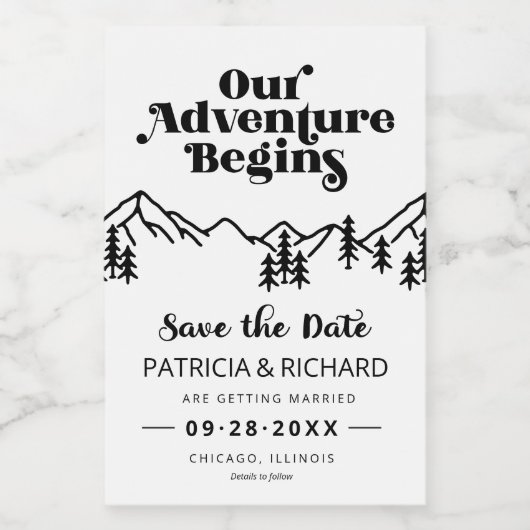 我々の冒険は屋外の結婚式を始める日付を保存 ワインラベル (シングルラベル)