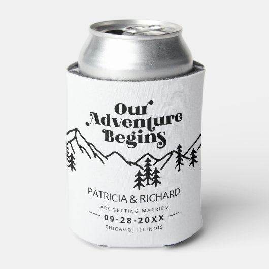我々の冒険は屋外の結婚式を始める日付を保存 缶クーラー (缶正面)