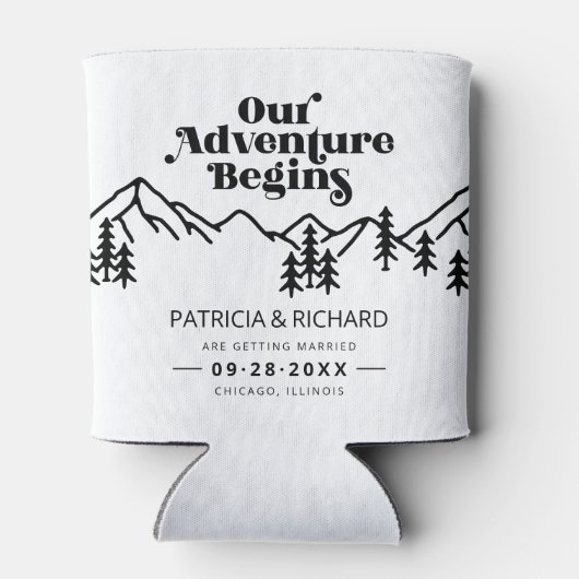 我々の冒険は屋外の結婚式を始める日付を保存 缶クーラー (裏面)