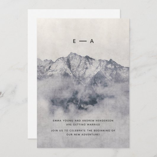 我々の冒険は霧の多い山の松ミニマル 招待状 (正面/裏面)