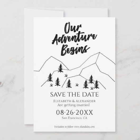 我々の冒険は、日付を保存してフォレストの結婚式を開始 招待状 (正面)