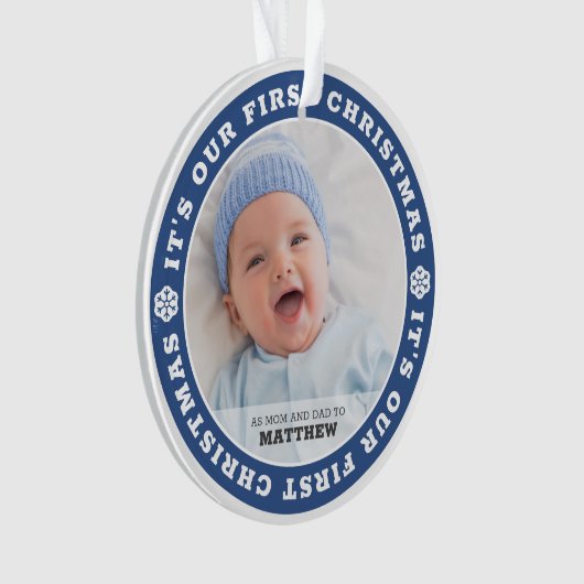 我々の初めてのクリスマスとしてママとパパモダン雪 オーナメント (正面)