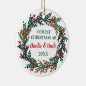 我々の初めてのクリスマスとして叔母と叔父のリース セラミックオーナメント (右)