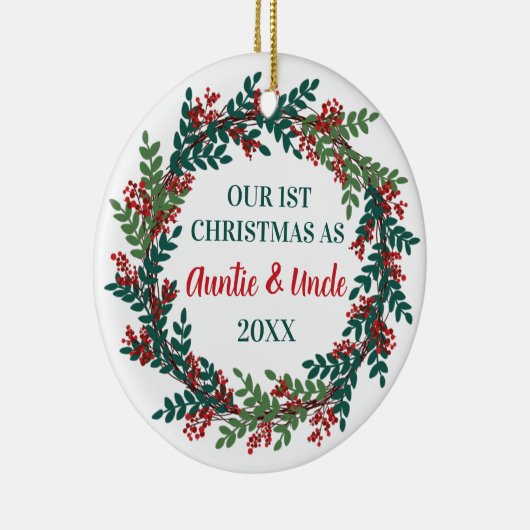 我々の初めてのクリスマスとして叔母と叔父のリース セラミックオーナメント (右)
