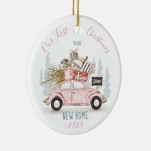 我々の初めてのクリスマスの新しいホームウォーターカラーカー セラミックオーナメント (右)