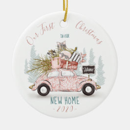 我々の初めてのクリスマスの新しいホームウォーターカラーカー セラミックオーナメント