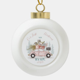 我々の初めてのクリスマスの新しいホームウォーターカラーカー セラミックボールオーナメント
