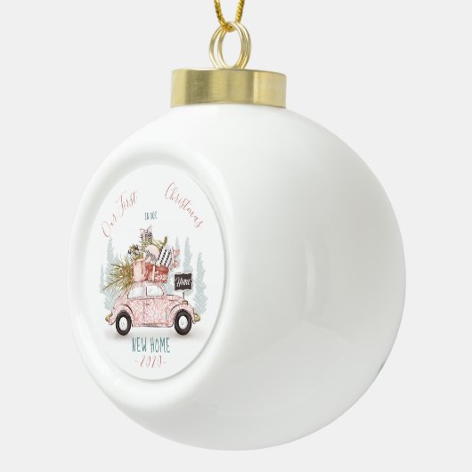 我々の初めてのクリスマスの新しいホームウォーターカラーカー セラミックボールオーナメント (右)