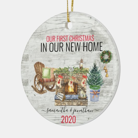 我々の初めてのクリスマスの新しいホームウォーターカラー セラミックオーナメント (左)