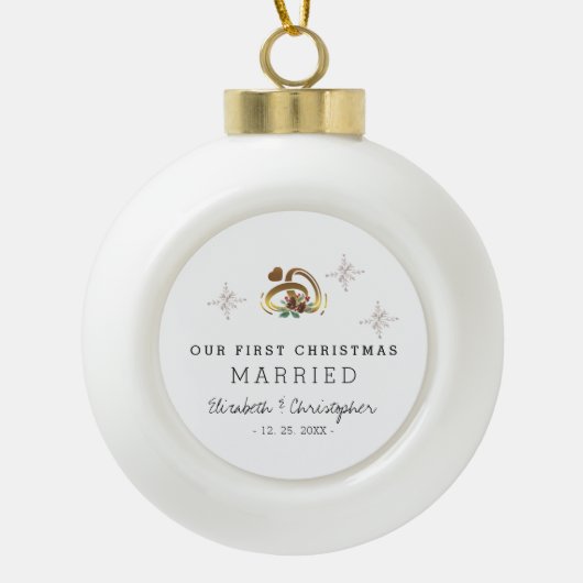 我々の初めてのクリスマスの結婚 セラミックボールオーナメント (正面)