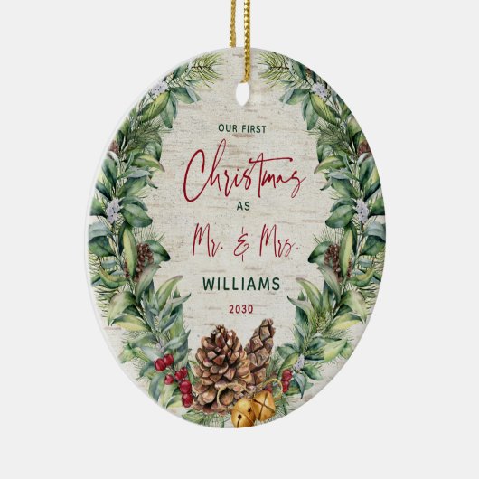 我々の初めてのクリスマスはパイン氏とミセス・リース樺の木 セラミックオーナメント (右)