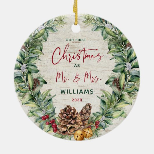我々の初めてのクリスマスはパイン氏とミセス・リース樺の木 セラミックオーナメント (裏面)