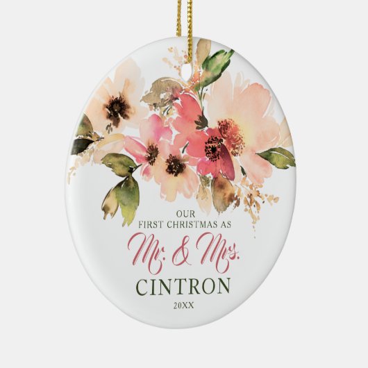 我々の初めてのクリスマスはピーチ氏とミセス・フローラ セラミックオーナメント (右)