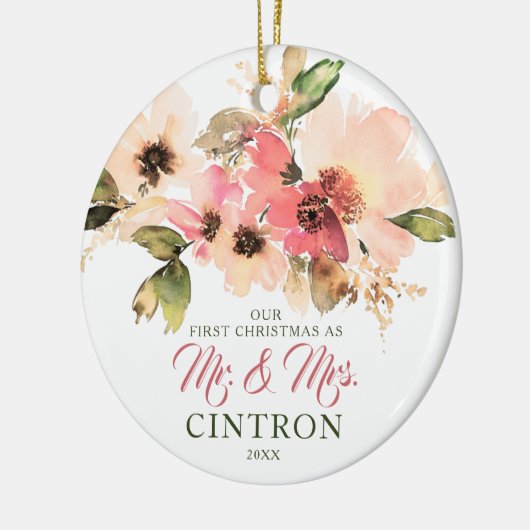 我々の初めてのクリスマスはピーチ氏とミセス・フローラ セラミックオーナメント (左)