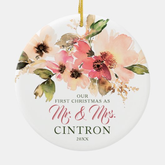 我々の初めてのクリスマスはピーチ氏とミセス・フローラ セラミックオーナメント (裏面)