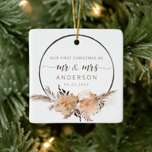 我々の初めてのクリスマスはボホ・テラコッタ氏とミセス セラミックオーナメント (ツリー)