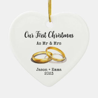我々の初めてのクリスマスはミスター・アンド・ミセスとして セラミックオーナメント
