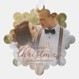 我々の初めてのクリスマスはミスター・アンド・ミセス・バラ・ゴールド・フォイル オーナメントカード