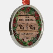 我々の初めてのクリスマスはミスター・アンド・ミセス・ルスティック・ウッド・メタ メタルオーナメント (右)