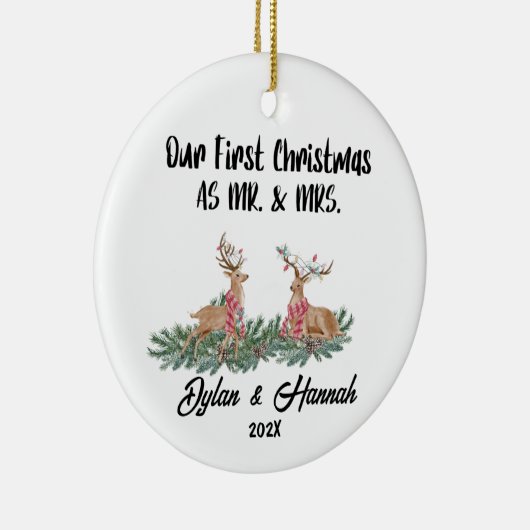 我々の初めてのクリスマスはミセスパーソナライズされたと セラミックオーナメント (右)
