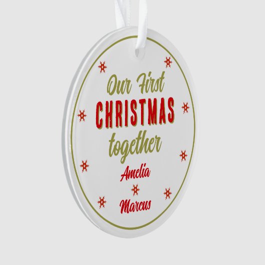 我々の初めてのクリスマスは一緒に雪の結晶 オーナメント (正面)