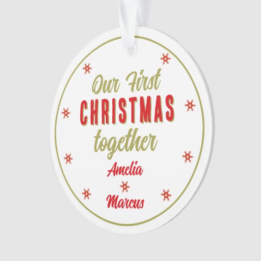 我々の初めてのクリスマスは一緒に雪の結晶 オーナメント (正面)