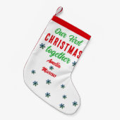我々の初めてのクリスマスは一緒に雪の結晶 スモールクリスマスストッキング (正面 (吊り時))