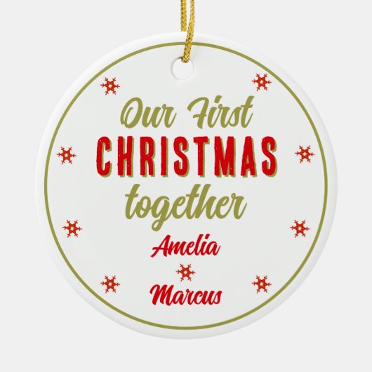 我々の初めてのクリスマスは一緒に雪の結晶 セラミックオーナメント (正面)