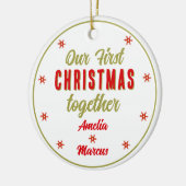 我々の初めてのクリスマスは一緒に雪の結晶 セラミックオーナメント (左)